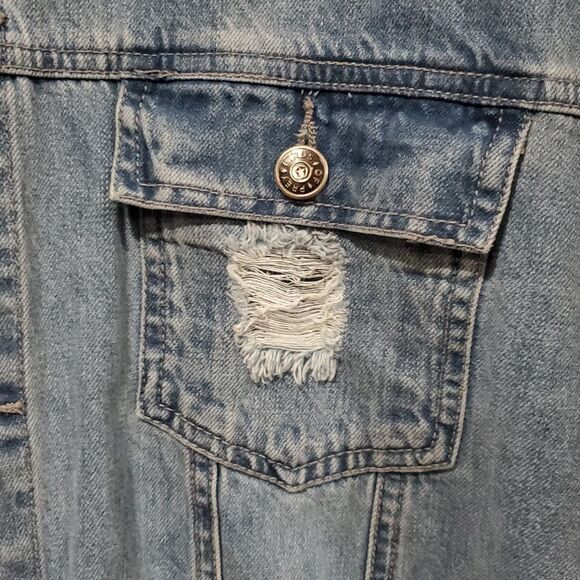 DC Birds of Prey Harley Quinn Denim Jacket with Caution Tape and Flag Detail - Picture 6 of 15